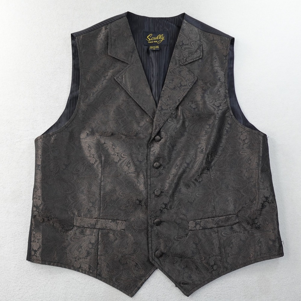Scully Western Dress Vest Mens Medium Brown Paisley Button Front Ranch Rodeo